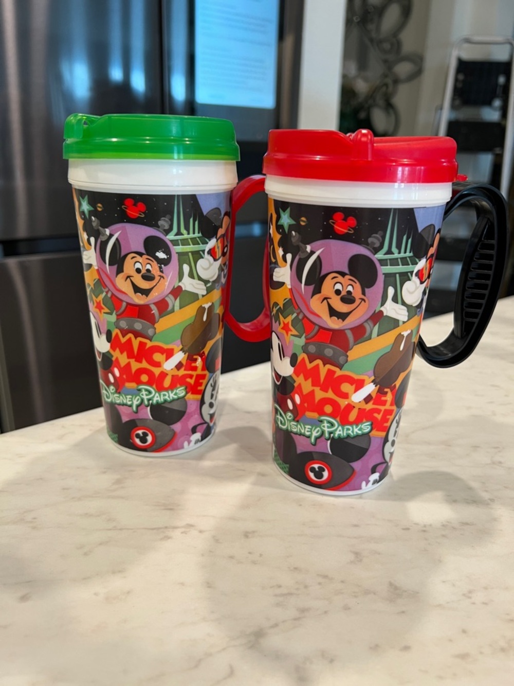 Disney Mickey Mouse Travel Mugs with Red and Green Lids